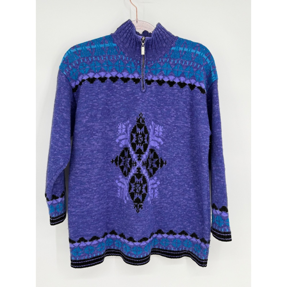 Vintage Sigrid Olsen Sport Purple‎ Fair Isle Wool Blend Sweater Womens Sz M